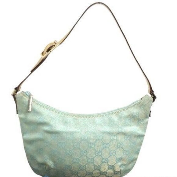 Gucci Handbags - COA Gucci Vintage GG Canvas Hobo Pouchette Blue with Gold Metallic Undertones
